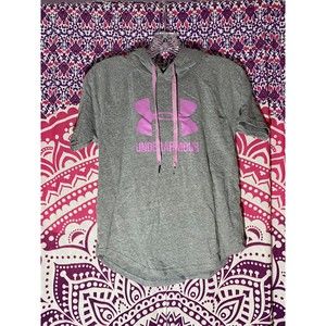 Under Armour Hoodie Gray Pink Short Sleeve Girls Youth Size Small Loose Fit